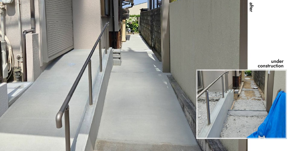 バリアフリー対応工事（施工中・施工後の比較画像）
