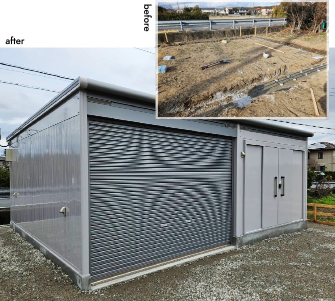 ガレージ新設工事（施工前・施工後の比較画像）